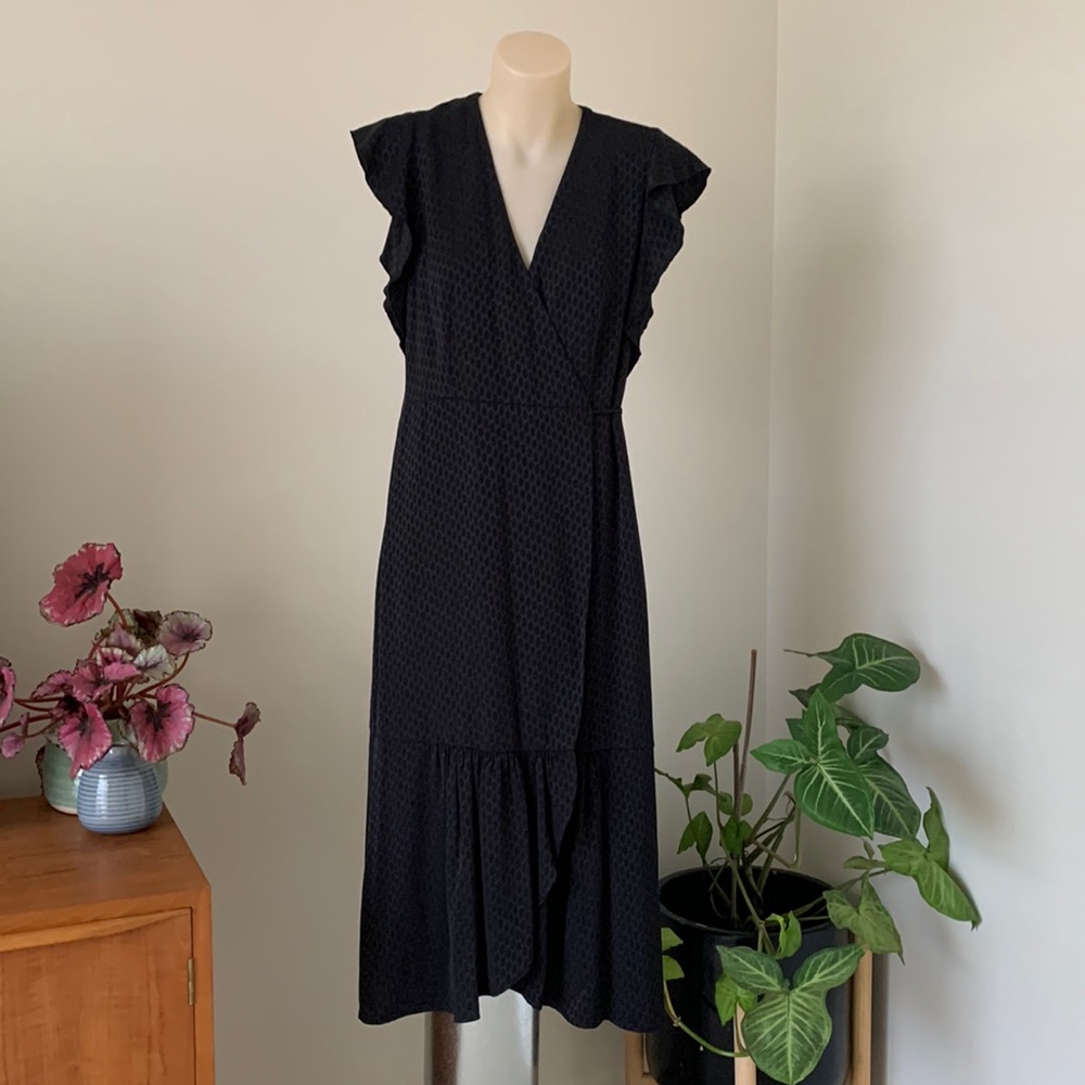 Jigsaw black midi wrap around dress - Picture 1 of 10